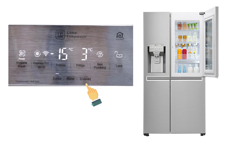 Cách sử dụng bảng điều khiển tủ lạnh LG Inverter GR-X247JS, GR-P247JS > Chức năng lấy đá bào