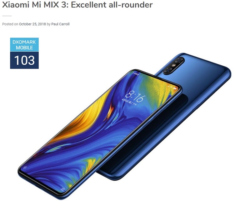 DXOMark: Camera của Mi MIX 3 ghi được 103 điểm, ngang với Note 9