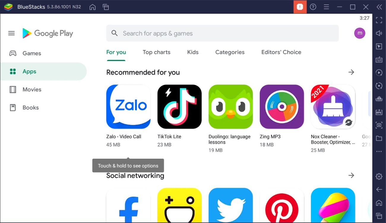 CH Play là cửa hàng ứng dụng Android chính thức cho phép bạn tải xuống hàng ngàn ứng dụng miễn phí trên máy tính của mình. Các ứng dụng được cập nhật thường xuyên và được kiểm tra chất lượng trước khi được đăng tải. Bạn có thể tải xuống các ứng dụng nổi tiếng như Facebook, Instagram hay Tiktok chỉ bằng vài cú click chuột đơn giản.