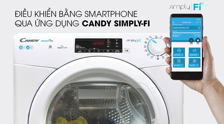Máy sấy Candy có chế độ Smart Touch điều khiển thông minh qua điện thoại
