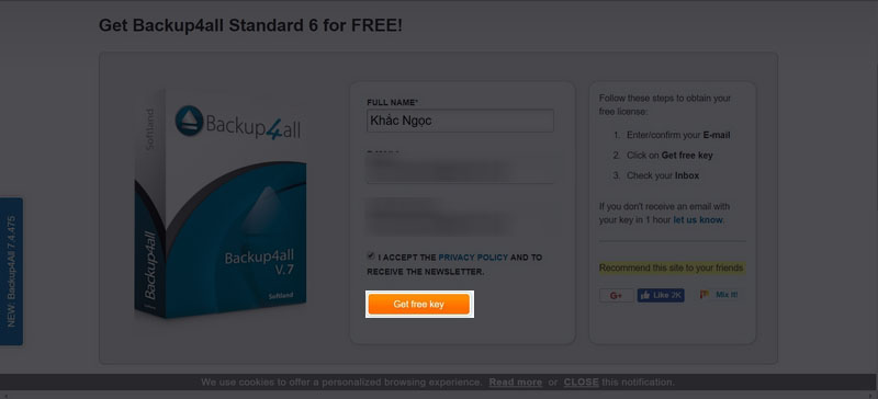 Cách nhận miễn phí phần mềm sao lưu dữ liệu