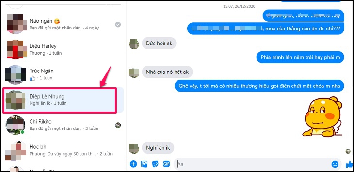 Vào Messenger, vào cuộc đối thoại mà bạn muốn xóa tin nhắn