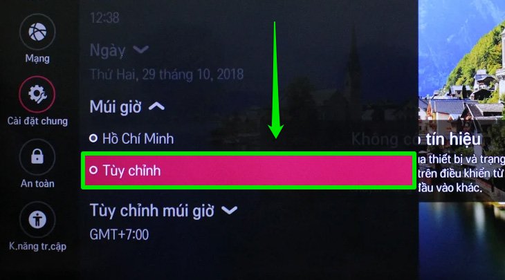 Chọn tùy chỉnh múi giờ