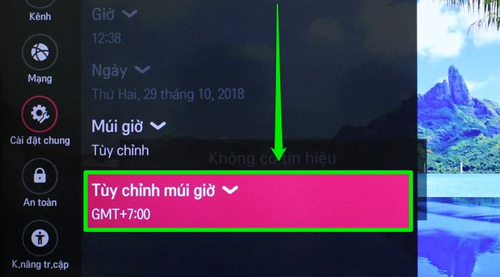 Chọn tùy chỉnh múi giờ