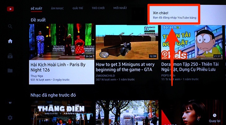 Cách đăng nhập tài khoản Youtube trên Smart tivi Samsung 2018 > Đăng nhập tài khoản Youtube trên tivi hoàn tất