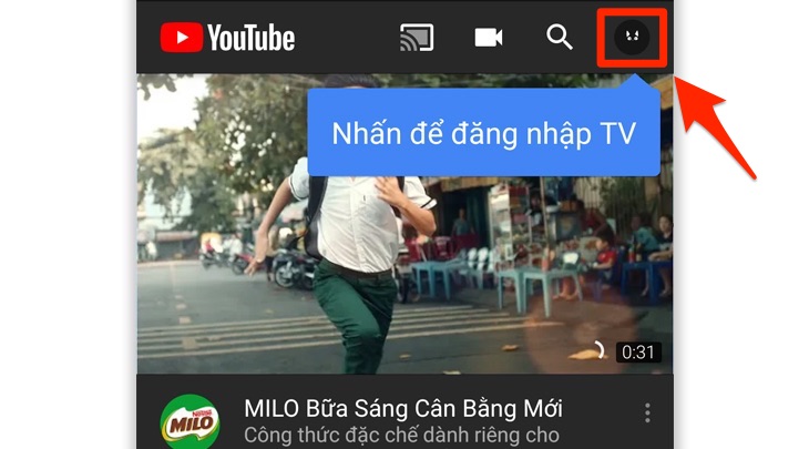 Cách đăng nhập tài khoản Youtube trên Smart tivi Samsung 2018 > Ứng dụng Youtube trên điện thoại