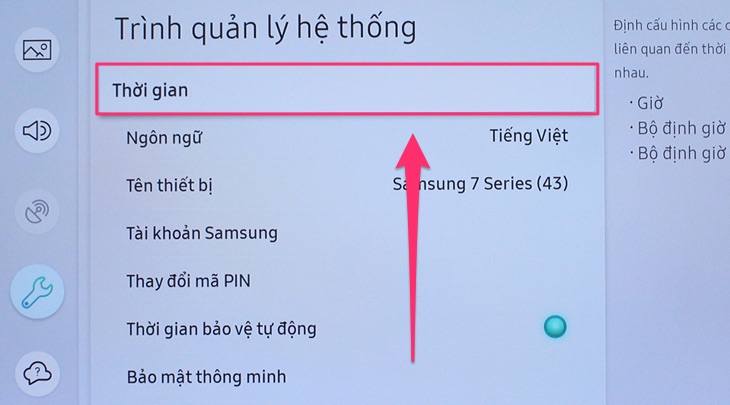 Cách cài đặt thời gian trên Smart tivi Samsung 2018 > Cài đặt thời gian trên Smart tivi Samsung