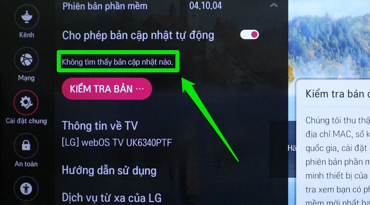 Thông báo không có bản cập nhật mới của tivi