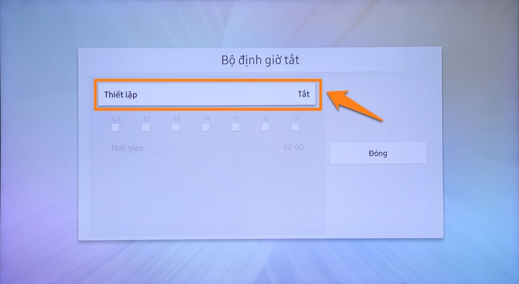 Cách hẹn giờ tắt, bật cho Smart tivi Samsung > Chọn Thiết lập