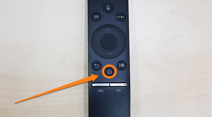 Cách hẹn giờ tắt, bật cho Smart tivi Samsung > Nhấn nút Home trên remote