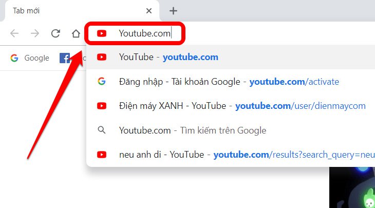 Cách chia sẻ video Youtube từ điện thoại, máy tính bảng, laptop lên Smart tivi Samsung > Truy cập Youtube trên trình duyệt Chrome