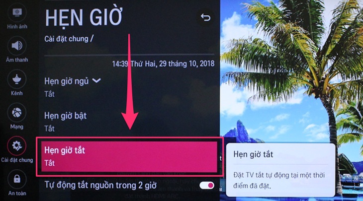 Hẹn giờ tắt trên Smart tivi LG