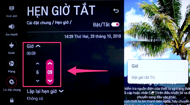 Hẹn giờ tắt trên Smart tivi LG