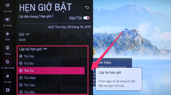 Hẹn giờ trên Smart tivi LG