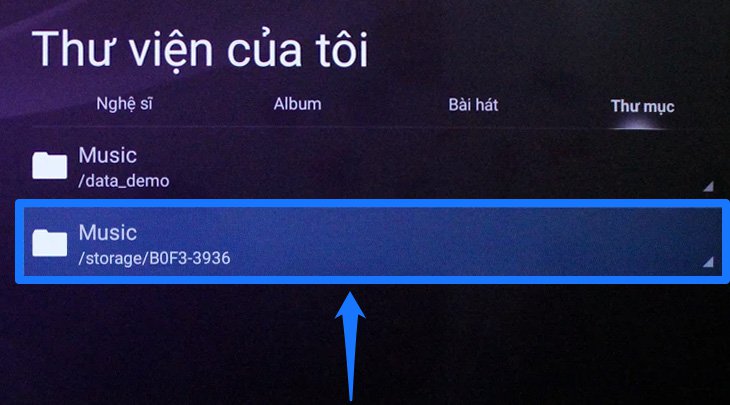 Cách xem phim, nhạc, ảnh trong USB trên Android tivi Sony 2018 > Chọn thư mục có chứa nhạc trong USB