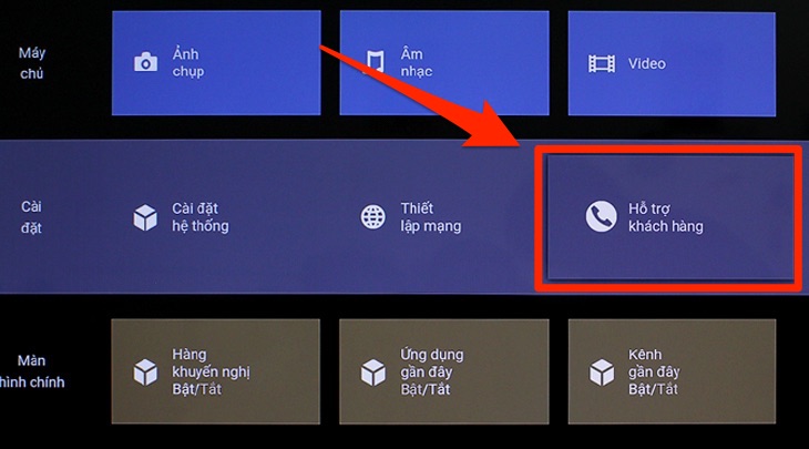 Mục Hỗ trợ khách hàng trên Smart tivi Sony cơ bản