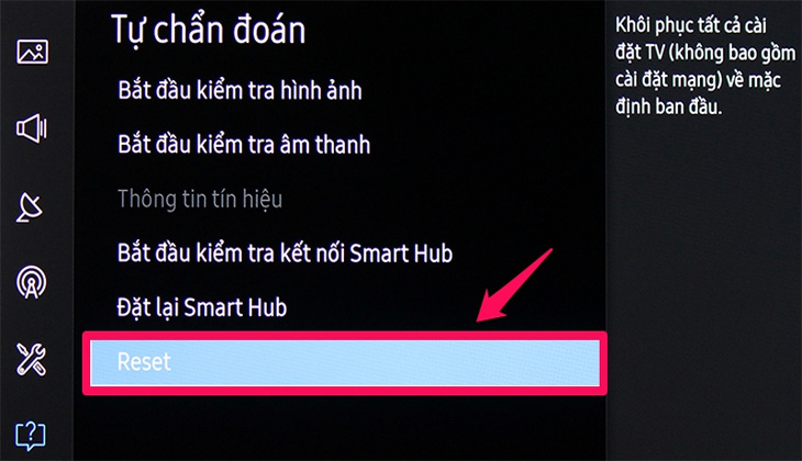 Bước 2: Ở phần Hỗ trợ, bạn chọn Tự chẩn đoán > Chọn Đặt lại (Reset)