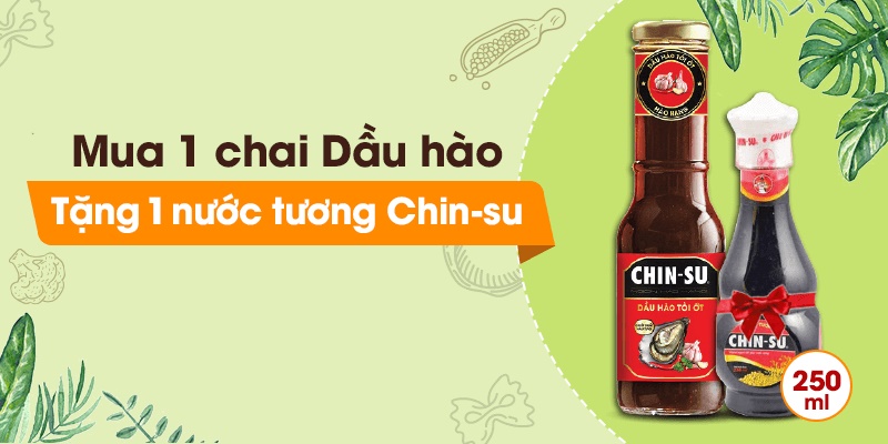Tặng 1 chai nước tương Chinsu 250ml khi mua 1 chai dầu hào Chinsu 320g Tặng 1 chai nước tương Chinsu 250ml khi mua 1 chai dầu hào Chinsu 320g