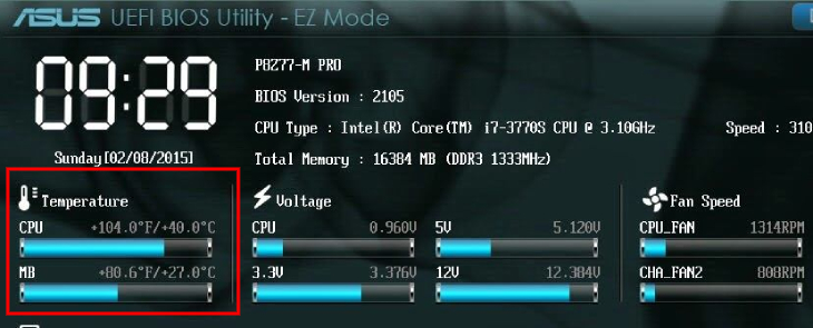 đánh giá nhiệt độ trong BIOS