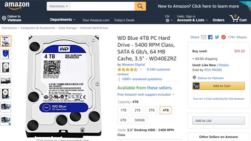 Amazon bán ổ cứng HDD 4 TB với giá chưa tới 95 USD