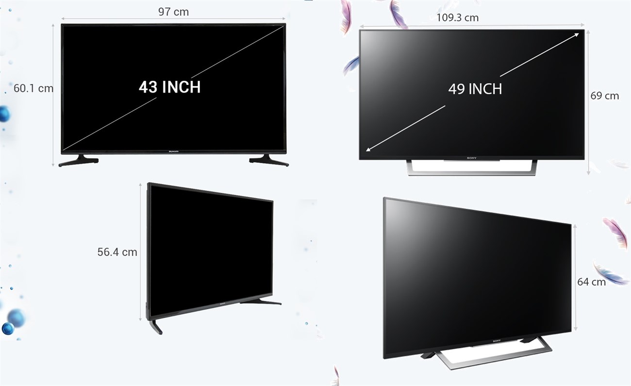 kích thước từ 43 inch đến 49 inch
