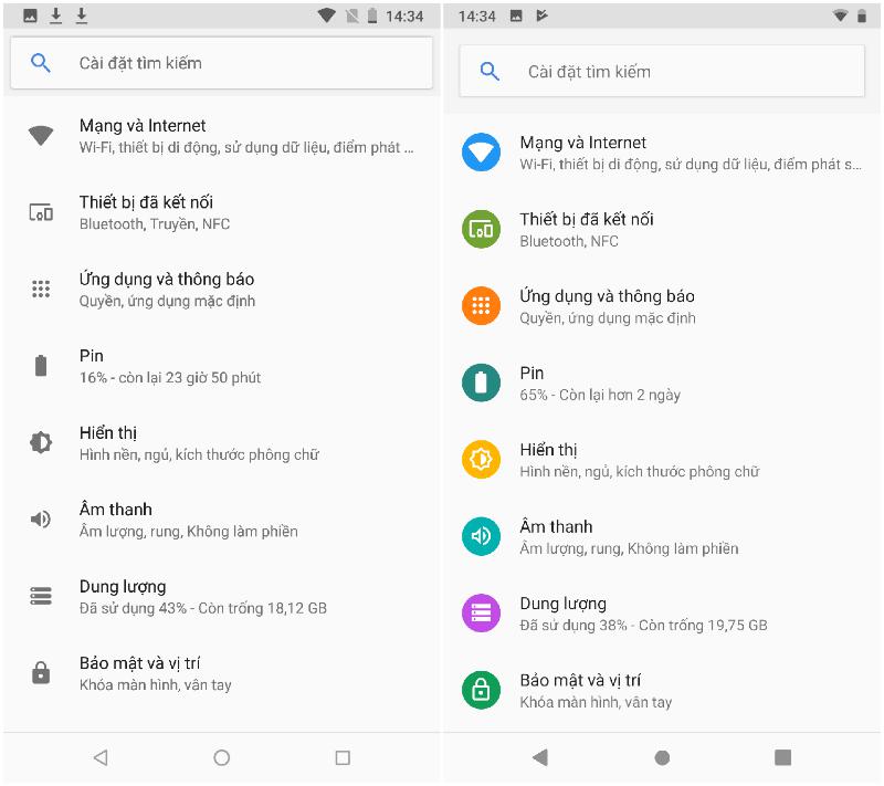 So sánh nhanh giao diện của Android 8 với Android 9