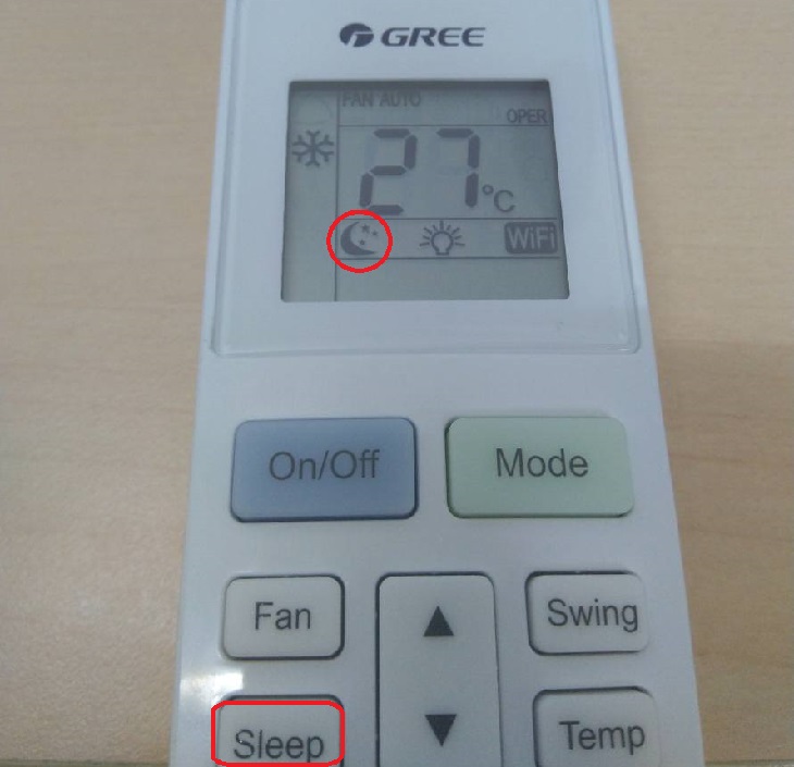 Hướng dẫn sử dụng remote máy lạnh Gree GWC09WA-K3DNB7I > Chức năng ngủ