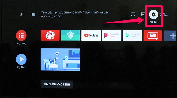 Cách kết nối mạng trên tivi TCL 2018 sử dụng hệ điều hành Android Tivi - vào cài đặt