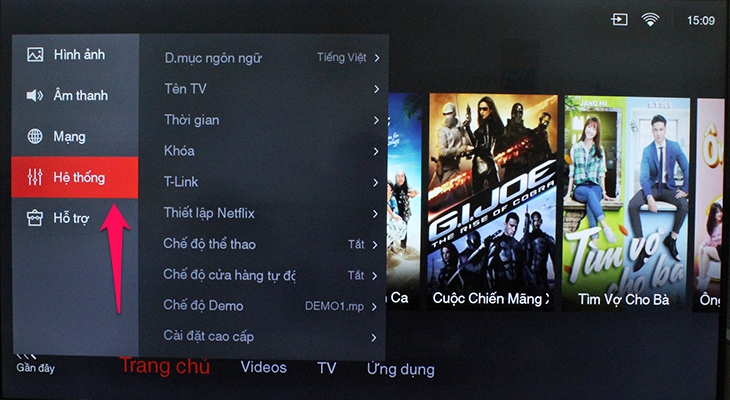 Cách cài đặt thời gian, múi giờ trên tivi TCL sử dụng TV+ OS - chọn hệ thống