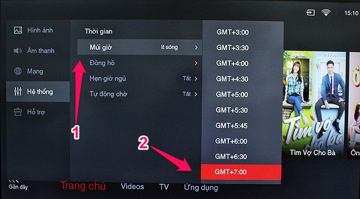 Cách cài đặt thời gian, múi giờ trên tivi TCL sử dụng TV+ OS - chọn múi giờ