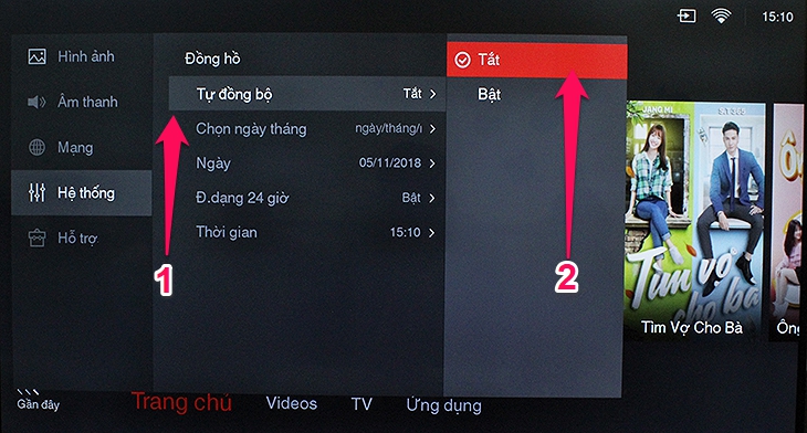 Cách cài đặt thời gian, múi giờ trên tivi TCL sử dụng TV+ OS - chọn tự đồng độ