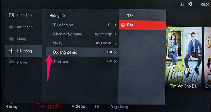 Cách cài đặt thời gian, múi giờ trên tivi TCL sử dụng TV+ OS - chọn định dạng