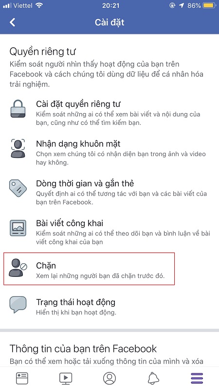 Chặn facebook bằng điện thoại - bước 1