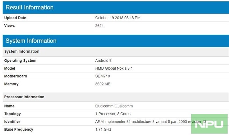 Nokia 8.1 dùng chip Snapdragon 710 tiếp tục xuất hiện Nokia 8.1 dùng chip Snapdragon 710 tiếp tục xuất hiện