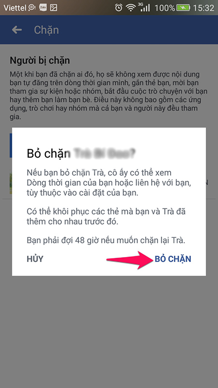 Bỏ chặn Facebook bằng điện thoại