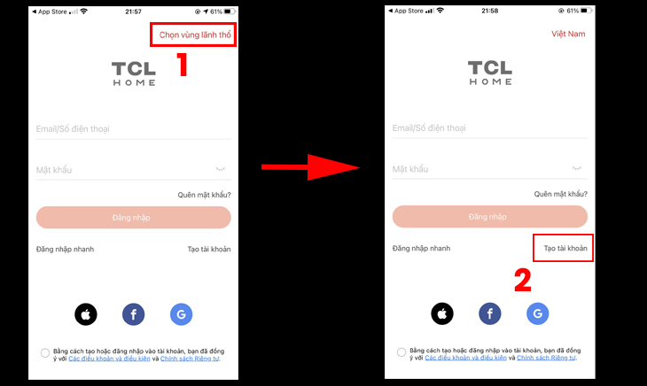 Cách đăng ký tài khoản TCL Home