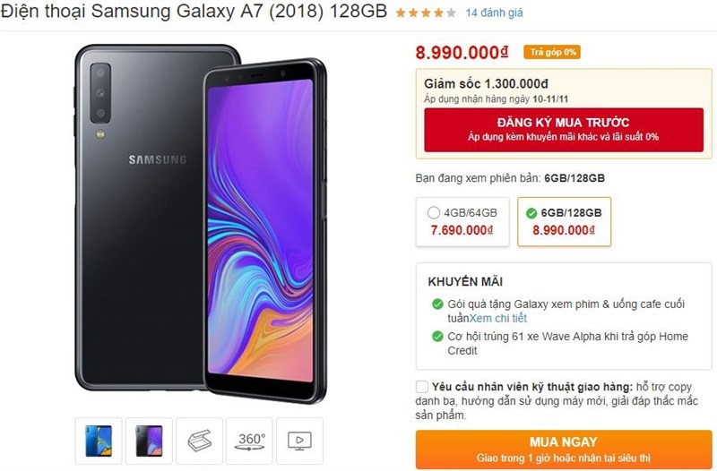 Smartphone 3 camera mặt sau Galaxy A7 (2018) 128GB đang giảm giá sốc - ảnh 2 Smartphone 3 camera mặt sau Galaxy A7 (2018) 128GB đang giảm giá sốc - ảnh 2