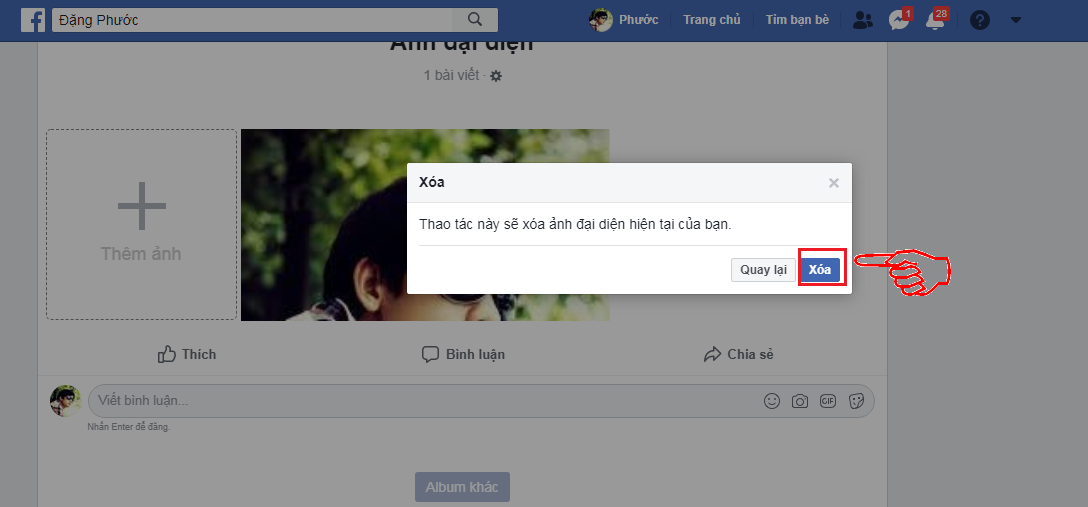 Bạn đang cảm thấy nhàm chán với avatar Facebook cũ của mình? Đừng lo lắng! Bạn có thể xóa avatar Facebook của mình chỉ với vài cú nhấp chuột và có thể thay thế bằng một hình ảnh mới. Nhấn vào hình ảnh để xem hướng dẫn chi tiết và thay đổi avatar Facebook của mình ngay bây giờ.