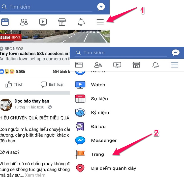 Đăng nhập vào tài khoản FB và chọn nút Tạo trang