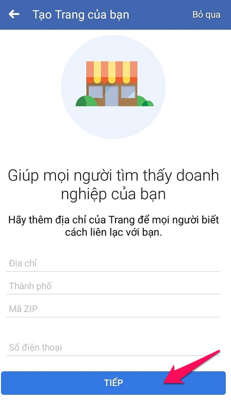 nhập địa chỉ fanpage