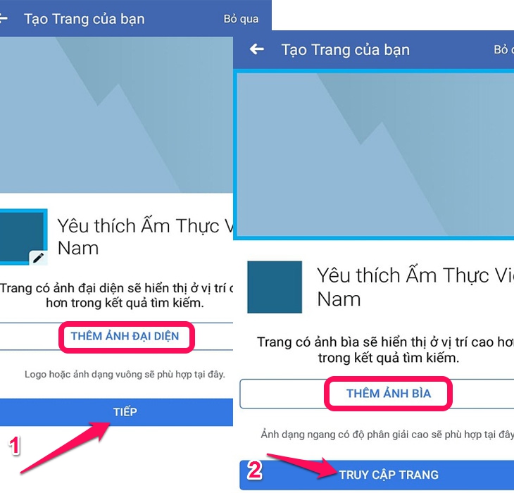 tiến hành thêm ảnh bìa, ảnh đại diện