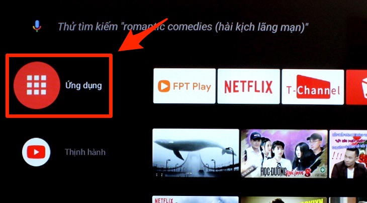 Phần ứng dụng trên Android tivi TCL