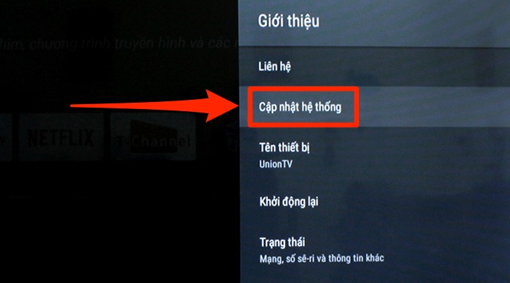 Phần cập nhật phần mềm hệ thống của Android tivi TCL