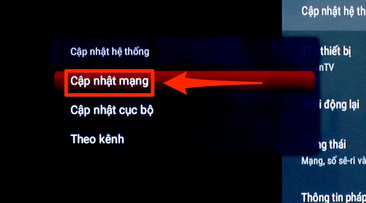 Phần cập nhật phần mềm hệ thống của Android tivi TCL