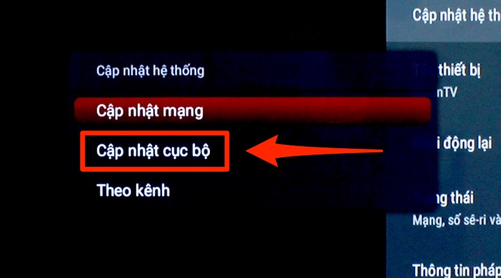 Phần cập nhật phần mềm hệ thống của Android tivi TCL