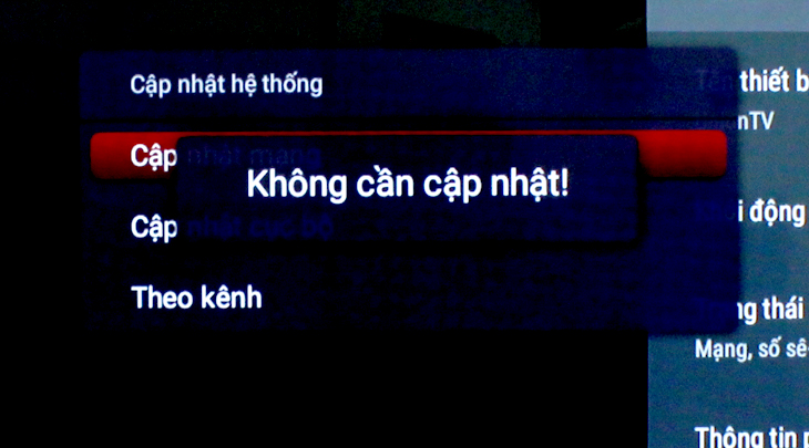 Phần cập nhật phần mềm hệ thống của Android tivi TCL
