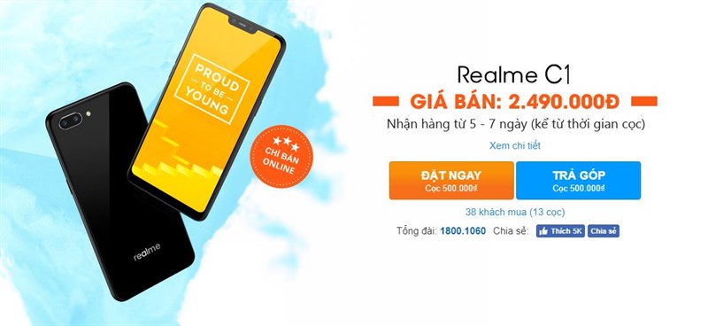Mở bán online Realme C1 tại Thế Giới Di Động: Màn hình tai thỏ, camera kép, giá rẻ Mở bán online Realme C1 tại Thế Giới Di Động: Màn hình tai thỏ, camera kép, giá rẻ