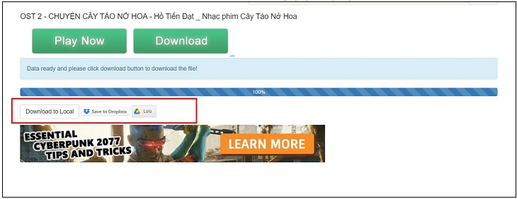 Chọn Download to Local để tải nhạc về máy tính, hoặc chọn Save to Dropbox / Google Drive 