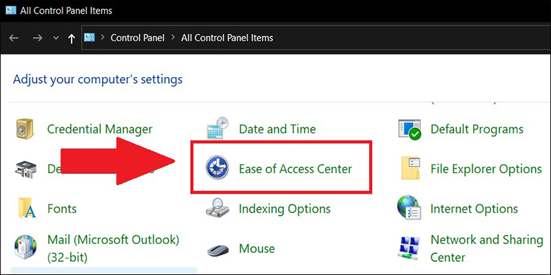 Bước 2: Chọn mục Ease of Access Center