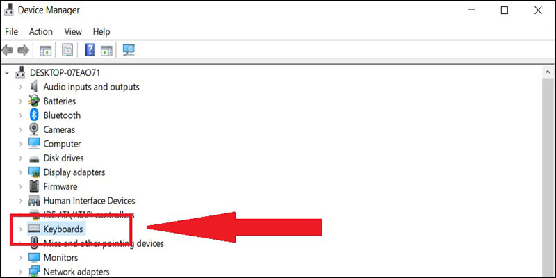 Bước 2: Khi cửa sổ Device Manager xuất hiện, bạn nhấn mục Keyboards